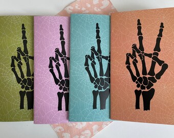 Skeleton Peace Notebooks, Cute Spooky Memo Books, Skeleton Hand Journal, Halloween Notebook, Skeleton Peace, Spooky Journal, Unique Gift