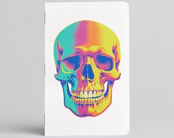 Chroma Skull Pocket Notebook, Colorful Skull, Halloween Spooky Season Journal, Unique Memo Book, Notebooks, Stationery, Journaling, Gift