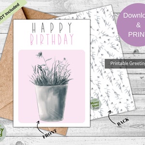 Cartão de aniversário para impressão, download digital, feliz aniversário, cartão floral, pronto para imprimir, cartão de felicitações em aquarela, imprimíveis de aniversário