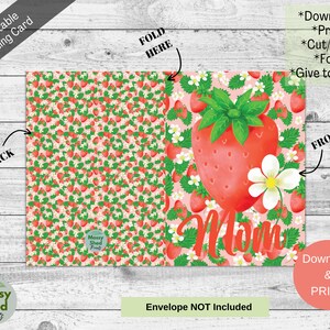 Printable Mothers Day Card, Digital Download, Happy Mothers Day, Strawberry Greeting Card, Ready ...