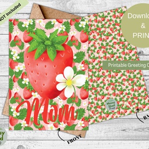 Printable Mothers Day Card, Digital Download, Happy Mothers Day, Strawberry Greeting Card, Ready ...
