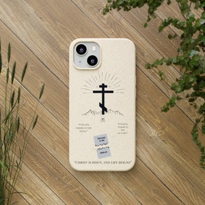 Orthodox Christian Biodegradable Phone Case for iPhone 11, 12, 13 - St. John Chrysostom Paschal Sermon Quote - Orthodox Cross