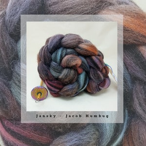 Hand Dyed Jacob Humbug Combed British Breed Wool Top 100g Braid for spinning yarn felting weaving