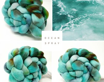 Merino Wool Combed Top Hand Dyed Ocean Spray - 100gms 21m Spinning yarn felting fibre