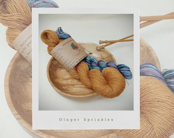 Ginger Sprinkles Shetland Wool Sock Set Hand Dyed Mini Skein and 100g 470m Fingering Weight Yarn
