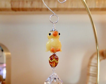 Yellow Chick Chicken Duck and Egg  Easter Ornament or Suncatcher with Crystal Topaz with Yellow Accent