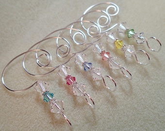 6 Pastel Spring Easter Ornament Hooks  Made Using  Swarovski Beads  8/6/8 Silver Wire