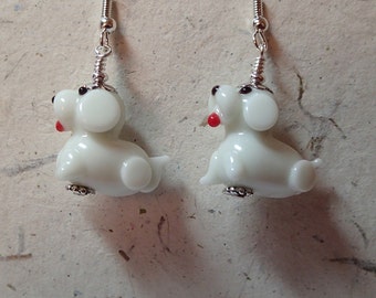 Plain White Glass Puppy Dog Earrings Silver What a  Yip Yap