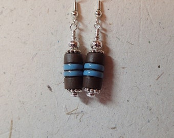 Ceramic Bead Earrings Brown with Blue Stripes using Golem Bulgarian  Beads on silver