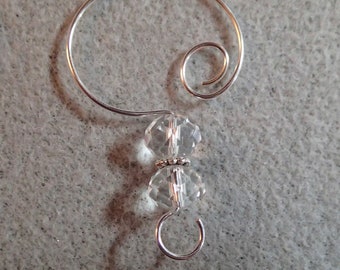 12  Clear 7x10mm Ornament Hangers Rondell Faceted Glass Hooks Enhancers for your Christmas Ornaments on silver