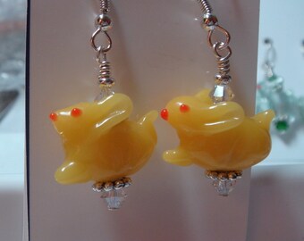 Sunny Yellow Glass Easter Bunny Earrings with Swarovski on silver