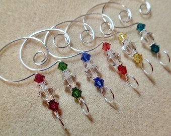 6 Spring Easter Ornament Hooks  Made Using  Swarovski Beads  6/10/6 Silver Wire