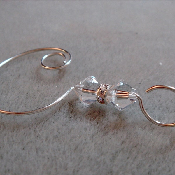 Set of 6 Swarovski Clear Crystal Bead Ornament Hangers Hooks Enhancers Rhinestone Rondelles Silver Wire