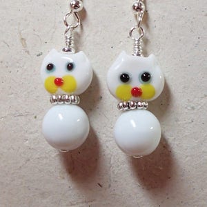 Meow Purr Mew Kitten Cat White Glass Earrings with Silver
