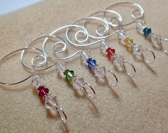 6 Spring Easter Ornament Hooks  Made Using  Swarovski Beads  8/6/8 Silver Wire