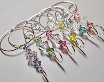 6 Pastel Spring Easter Ornament Hooks  Made Using  Swarovski Beads  6/10/6 Silver Wire