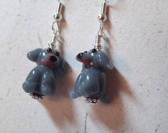 Gray Glass Puppy Dog Earrings Silver What a  Yip Yap Grey