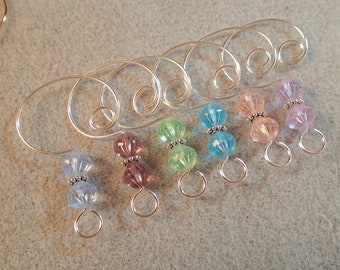 6 Fluted Glass Bead Ornament Hangers Hooks Easter Spring  Tree Ornaments or Suncatchers on silver