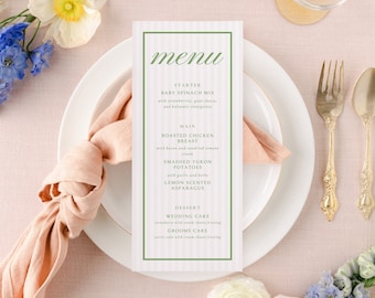 Pink & Green Wedding Menu Template, Instant Access Digital Design, Girly Event Menu, DIY Pink Striped Decor