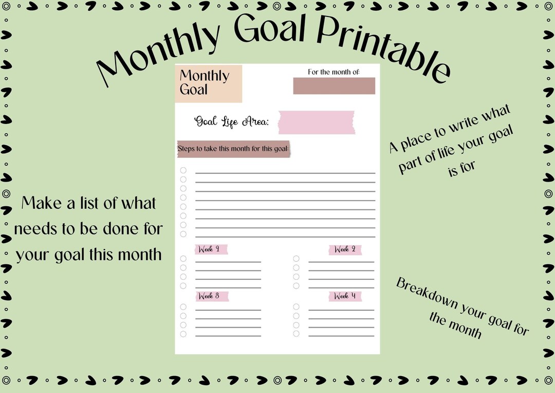 Monthly Goal Printable, Digital Download - Etsy
