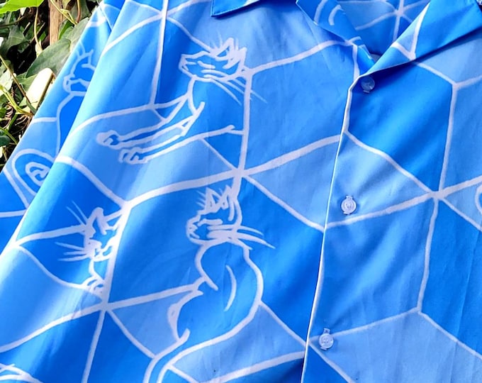 Cats & Boxes, Geometric Optical Illusion, Button-Up Shirt