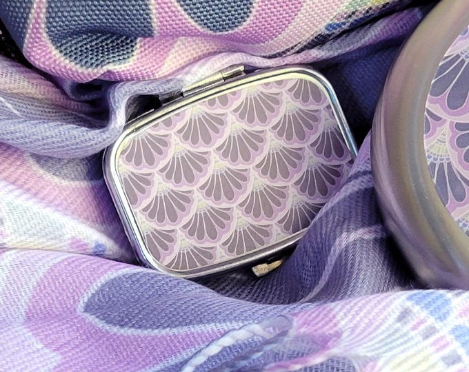 Pink Mermaid Scale Medicine Box, Hand Drawn Petal Maille Paisley Pattern
