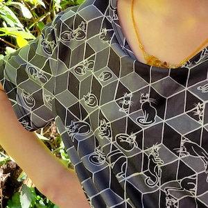 Black Cat Dress, Geometric Print, Optical Illusion Art