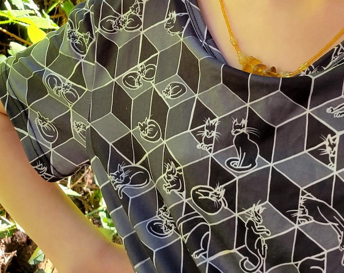 Black Cat Dress, Geometric Print, Optical Illusion Art