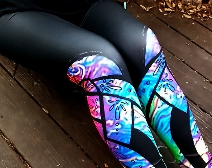 Liquid Rainbow IV, Celtic Knot Leggings, Rainbow Pants, Psychedelic, Trippy, Floral, Deco,Pride, Rave, Dance,Festival, Original Ink Drawing