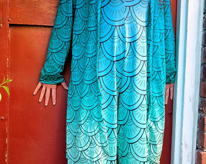 Mermaid Paisley Cardigan Jumpsuit Set, Aqua Ombre Two-Piece Suit