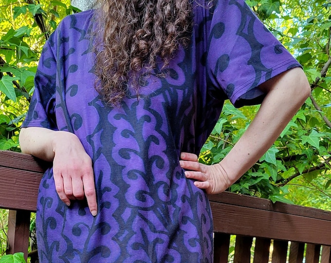 Medieval Leaves, Royal Purple Tee, Original Art, Designer Tee, Wild Print, T Shirt,Graphic Tee, Art Tee, Hand Drawn, Original Drawing
