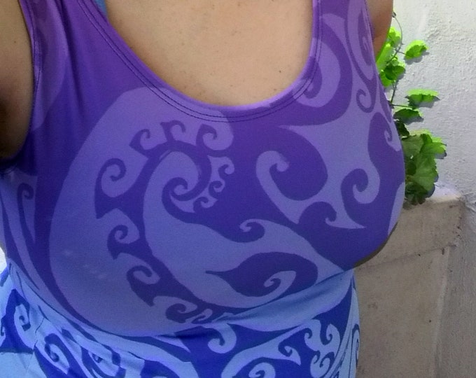 Katara's Favorite, Pink Purple Blue Ombre, Original Art, Swirl, Celtic Spiral, Rave, Short or Long Ombre Tank Top, Water Tribe Festival Top