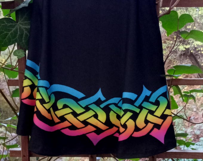 Rainbow Celtic Knot Flare Skirt, Irish Dance, Hand Drawn Art