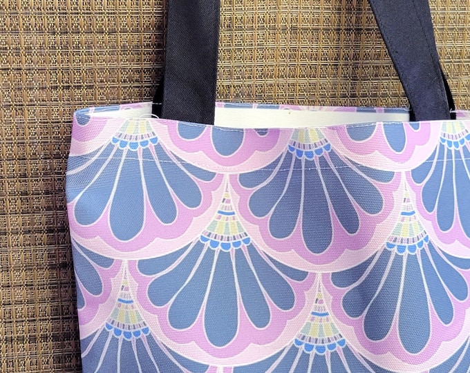 Pink Mermaid Scale Tote, Paisley Canvas Book Bag, Petal Maille