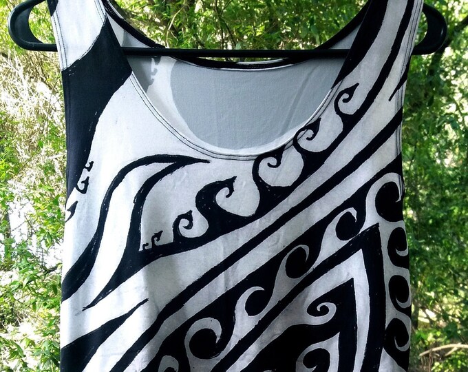 Shark Away!, Black and White Swirly Top, Greek, Polynesian, Spiral, Shark Top, Waves, Striped Top, Symmetry, Shark Repellent, Original Art