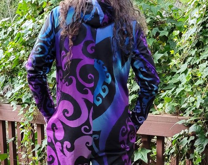 Ice Valkyrie Hooded Jumpsuit, Blue Purple Swirl, Cozy Loungewear