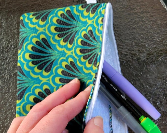 Mermaid Paisley, Coin Purse, Scallop Maille, Green,Black, Zipper Coin Purse, Hand Drawn Paisley, Mermaid Scales, Original Drawing, Caballera