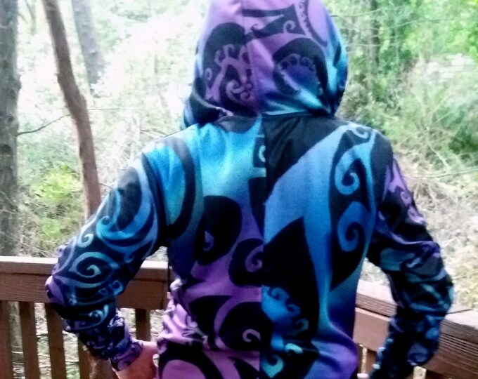 Jumpsuit, Ice Valkyrie, One Piece, Onesie, Blue, Purple, Black, Swirl, Pajamas, Hood, Pockets, Zip, Loungewear, Ladies, Womens, by Caballera