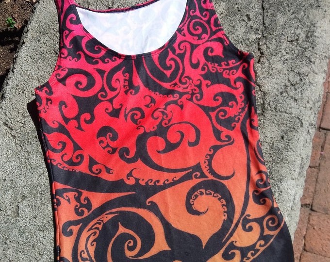 Autumnal Ombre Swirl II, Celtic Spiral Ombre Tank Top, Rave, Festival, Workout, Dance, Athletic, Bright Colors, Red, Orange, Flame, Autumn