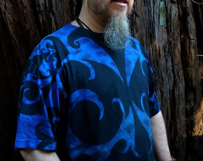 Celtic Heartichoke, Spiral Merman Armor, Tee Shirt, Fish Scale, Blue Green Ombre, Swirl, Rave,Art Tee, Designer Tee,Hand Drawn, Original Art