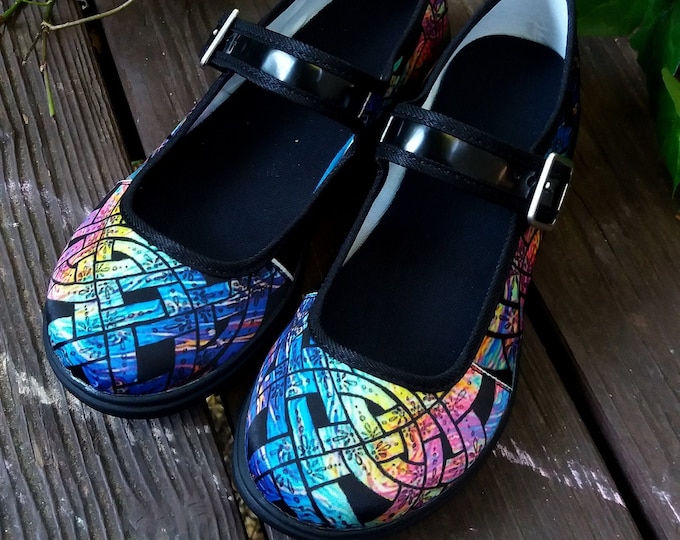 Liquid Rainbow Mary Janes, Celtic Knot, Art Shoes, Rainbow Shoes, Colorful, Designer Shoes, Mary Janes, Rave,Shoes, Hand Drawn, Original Art