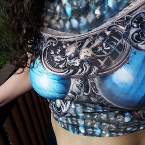 Mystical Silver Blue Labradorite Dimension Door, Mermaid Armor Top, Cosplay, LARP Armor, Medieval, Fantasy, Filigree,Armor, Workout Crop Top