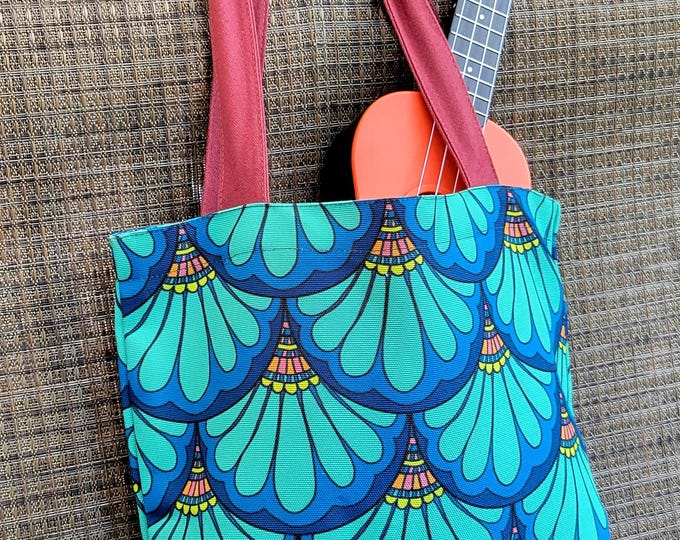 Green Mermaid Scale Tote, Paisley Canvas Book Bag, Petal Maille