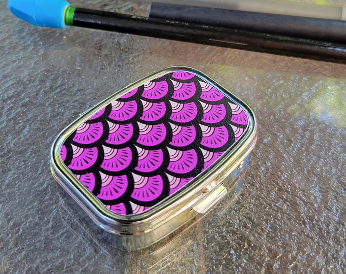 Purple Mermaid Scale Pillbox, Ocean Drop Paisley Pattern