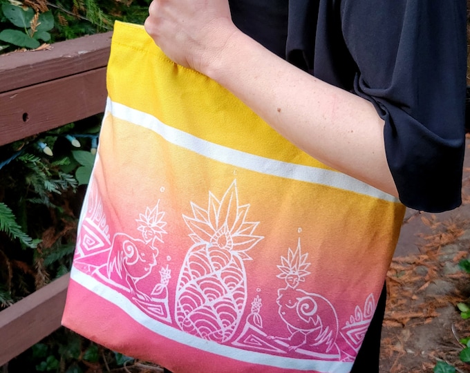Sirens and Pineapple Ombre Tote Bag, Tropical Art Print, Laura Cesari