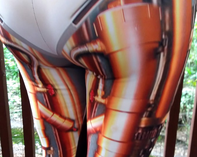 Copper Steampunk Mecha Mermaid Leggings, Robotic LARP Armor Print