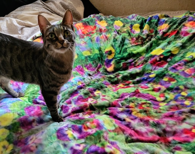 Rainbow Meadow,Round Blanket, Night Blooming Garden,Blanket,Picnic,Rainbow,Round,Shawl,Towel,Anti-UV,TieDye,Wildflowers,Flowers,Caballera