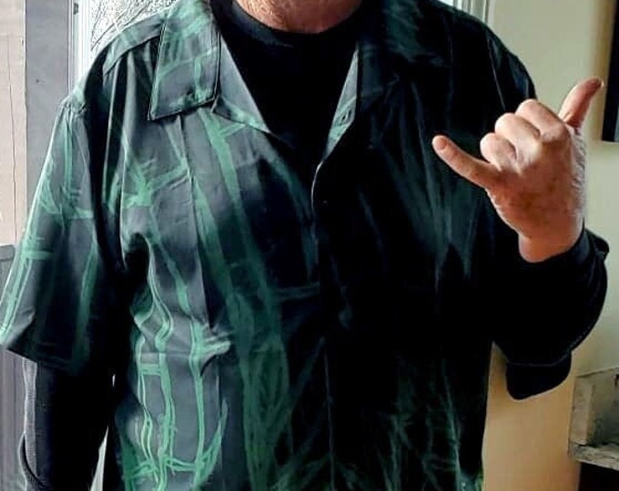Green Bamboo Sketch, Button-up Shirt, Small to 5X Large, Green,Ombre, Leaf,Tree, Mens Shirt, For Him, Button Shirt, Original Art, Hand Drawn
