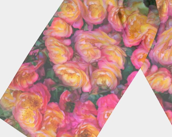 Pink & Yellow Roses, Original Art, Scarf,Floral Scarf,TieDye Scarf,Silk Scarf, Yellow,Pink, Rose,Flowers,TieDye, Summer,Festival,Caballera
