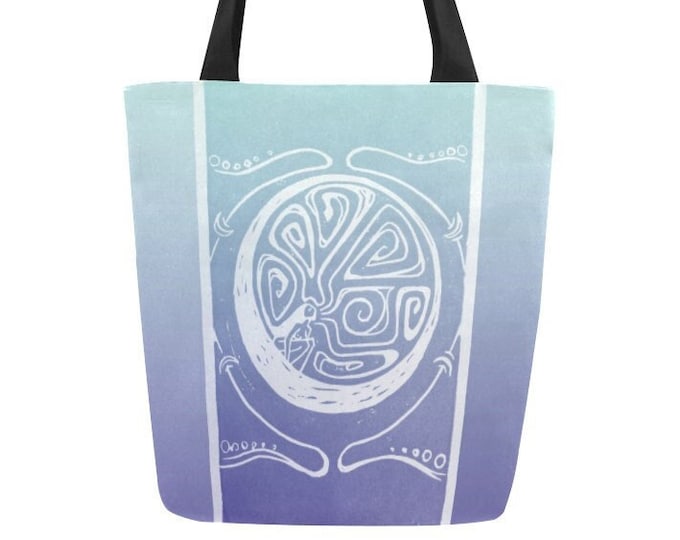 Woman in the Moon Tote Bag, Celestial Block Print Art, Laura Cesari